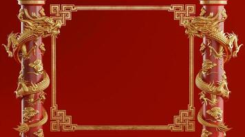 3d rendering illustration background for happy chinese new year 2024 the dragon zodiac sign with red and gold color, flower, lantern, and asian elements. photo