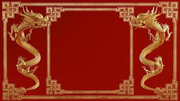 3d rendering illustration background for happy chinese new year 2024 the dragon zodiac sign with red and gold color, flower, lantern, and asian elements. photo