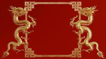 3d rendering illustration background for happy chinese new year 2024 the dragon zodiac sign with red and gold color, flower, lantern, and asian elements. photo