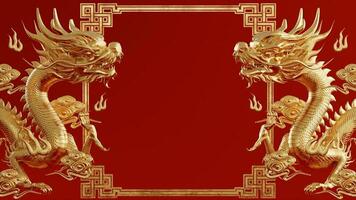 3d rendering illustration background for happy chinese new year 2024 the dragon zodiac sign with red and gold color, flower, lantern, and asian elements. photo