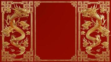 3d rendering illustration background for happy chinese new year 2024 the dragon zodiac sign with red and gold color, flower, lantern, and asian elements. photo