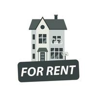 For rent sign with house. Home for rental. Vector illustration in flat style.