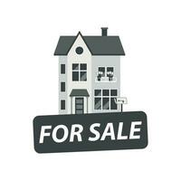 For sale sign with house. Vector illustration in flat style.