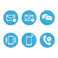 Contact buttons set icons. Email, envelope, phone, mobile. Vector illustration in flat style on round blue background.