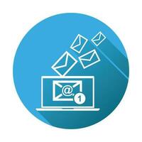 Email message on laptop. Vector illustration in flat style on blue round background.