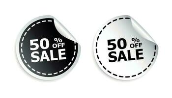 Sale sticker. Sale up to 50 percents. Black and white vector illustration.