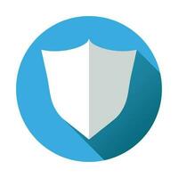 Shield protection icon. Vector illustration in flat style with shadow on round blue background.