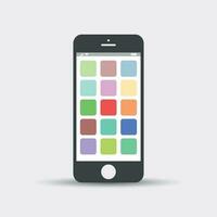 Smartphone icon. Vector illustration on white background. Telephone in iphone style with app icons.