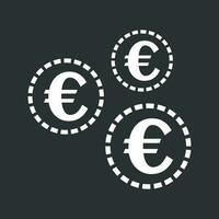 Euro coins icon. Vector illustration in flat style. White coin on black background.