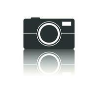 Camera icon with reflection effect on white background. Flat vector illustration.
