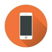 Smartphone icon. Vector illustration on orange background with shadow. Telephone in iphone style with app icons.