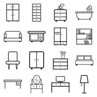 Furniture icons set. Flat vector illustration on white background. Universal icon for web design.