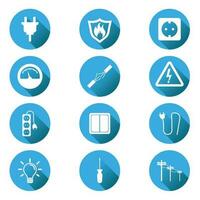 Electricity icon. Vector illustration in flat style on blue circle background with shadow.