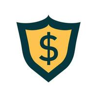 Vector shield with money. Illustration in flat style with dollar on white background.