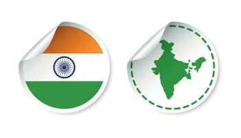 India pegatina con bandera y mapa. etiqueta, redondo etiqueta con país. vector ilustración en blanco antecedentes.