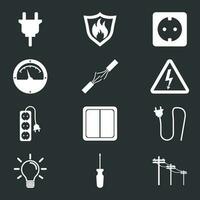 Electricity icon. Vector illustration in flat style on black background.