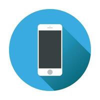 Smartphone icon. Vector illustration on blue background with shadow. Telephone in iphone style with app icons.