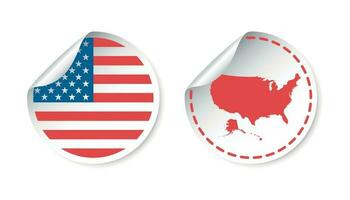 Usa sticker with flag and map. America label, round tag with country. Vector illustration on white background.