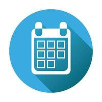 Calendar icon on blue round background, vector illustration. Flat style. Icons for design, website.