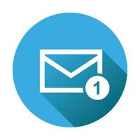 Mail envelope message. Vector illustration in flat style on round blue background.