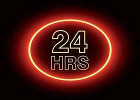 24 hours open sign, red neon billboard vector illustration