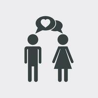 Vector man and woman with heart icon on white background. Modern flat pictogram. Simple flat symbol for web site design.