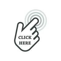 Click here icon. Hand cursor signs. Black button flat vector illustration.