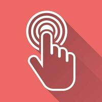 Click hand icon. Cursor finger sign flat vector. Illustration with long shadow on pink red background. vector