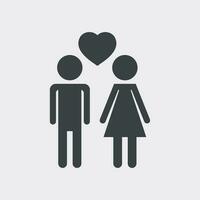 Vector man and woman with heart icon on white background. Modern flat pictogram. Simple flat symbol for web site design.