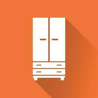 Cupboard icon on orange background with long shadow. Modern flat pictogram for business, marketing, internet. Simple flat vector symbol for web site design.