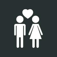 Vector man and woman with heart icon on black background. Modern flat pictogram. Simple flat symbol for web site design.