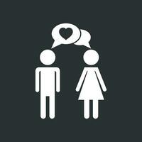 Vector man and woman with heart icon on black background. Modern flat pictogram. Simple flat symbol for web site design.