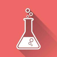 Chemical test tube pictogram icon. Laboratory glassware or beaker equipment isolated on red background with long shadow. Experiment flasks. Trendy modern vector symbol. Simple flat illustration