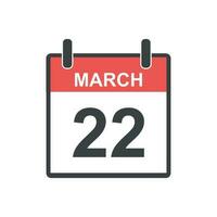March 22 calendar icon. Vector illustration in flat style.