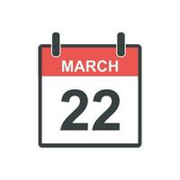 March 22 calendar icon. Vector illustration in flat style.