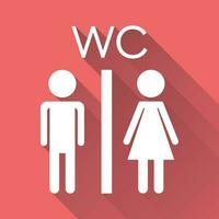 Vector toilet, restroom icon on with long shadow. Modern man and woman flat pictogram. Simple flat symbol for web site design.