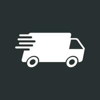 Delivery truck vector illustration. Fast delivery service shipping icon. Simple flat pictogram for business, marketing or mobile app internet concept on black background.