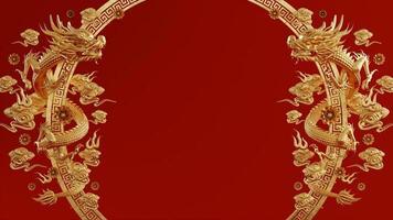 3d rendering illustration background for happy chinese new year 2024 the dragon zodiac sign with red and gold color, flower, lantern, and asian elements. photo