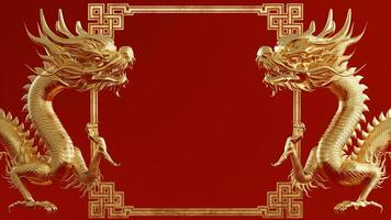 3d rendering illustration background for happy chinese new year 2024 the dragon zodiac sign with red and gold color, flower, lantern, and asian elements. photo