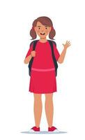 Portrait of happy school girl with backpack. Girl kid. Back to school. Vector illustration.