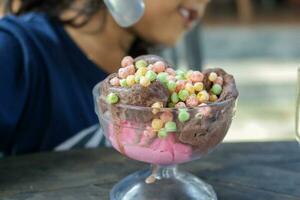 eating colorful ice cream photo