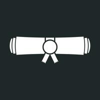 Diploma rolled scroll flat design icon. Finish education symbol. Graduation day celebration element. Graduate scroll vector illustration on black background. Graduation