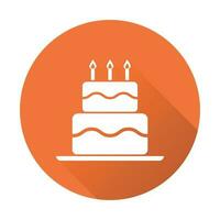 cumpleaños pastel plano icono. Fresco tarta mollete en naranja redondo antecedentes vector