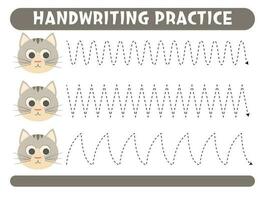 Tracing lines with cute cat. Handwriting practice. vector