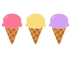 Set of three cute colorful cartoon ice cream. vector