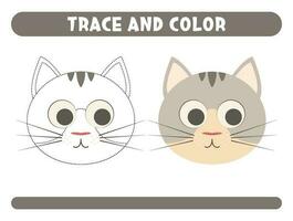 rastro y color linda gato. hoja de cálculo para niños vector