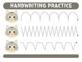 Tracing lines with cute cat. Handwriting practice. vector