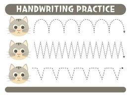 Tracing lines with cute cat. Handwriting practice. vector