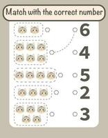 Vector count and match numbers math worksheet template