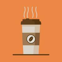 Coffee cup icon with coffee beans on orange background. Flat vector illustration